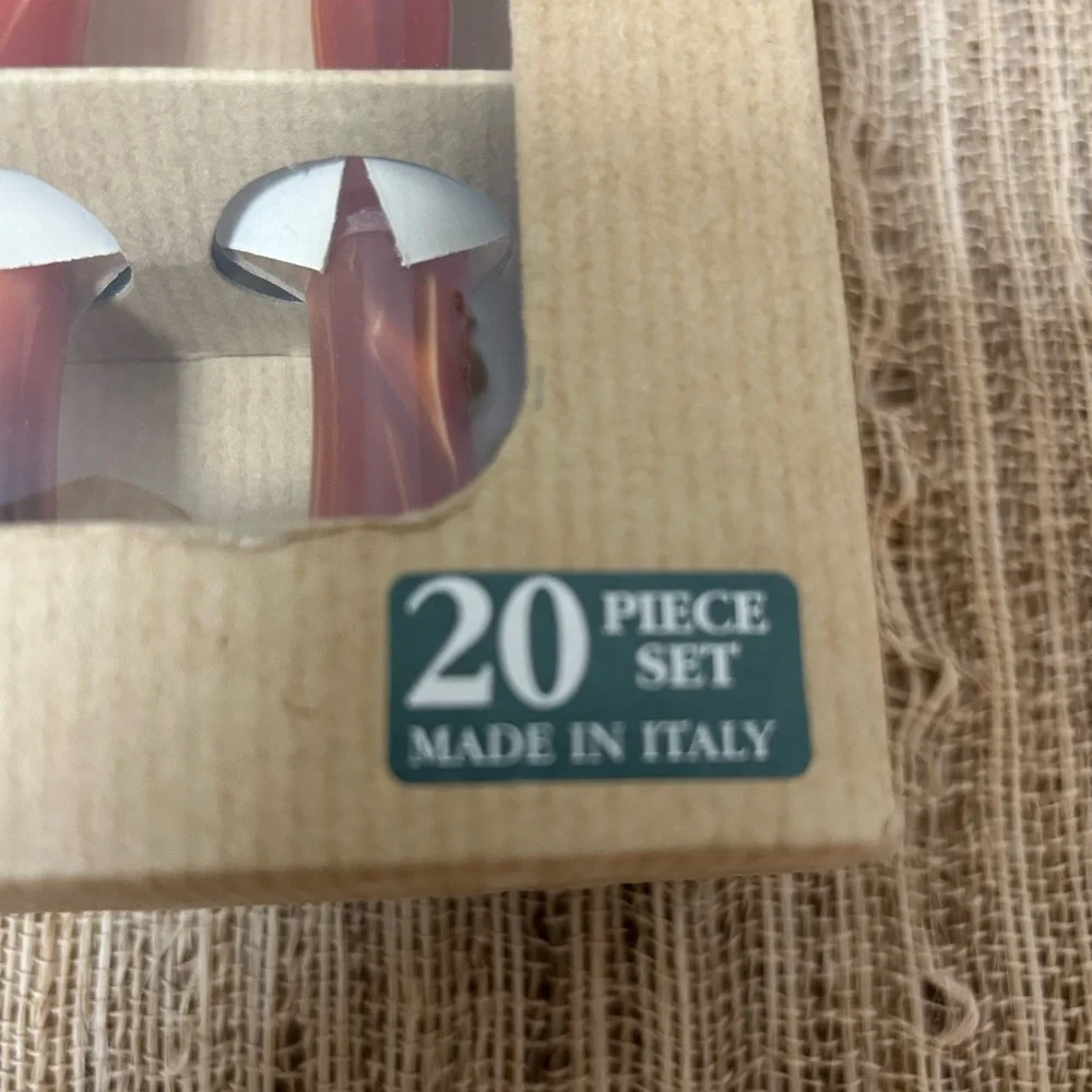 Inox Italian Acrylic Orange Pearl Bamboo 18/10 Flatware Set. 20 Pieces Vintage